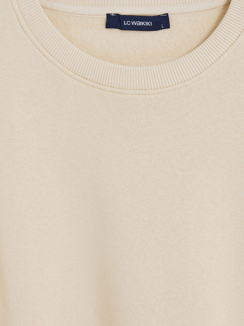 Bej Bisiklet Yaka Erkek Sweatshirt-2