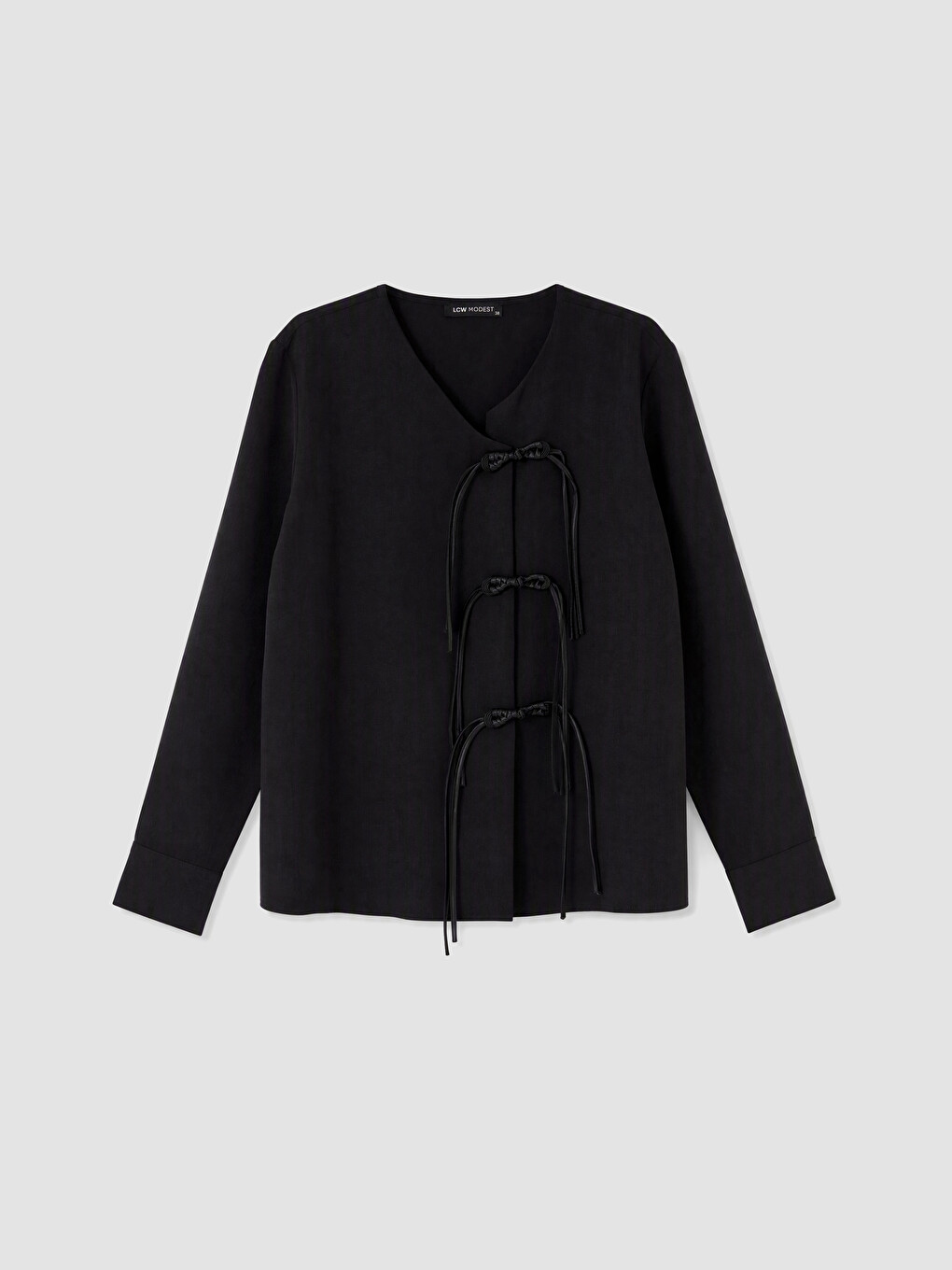 Siyah V Yaka Bağcıklı Kadın Kimono-4