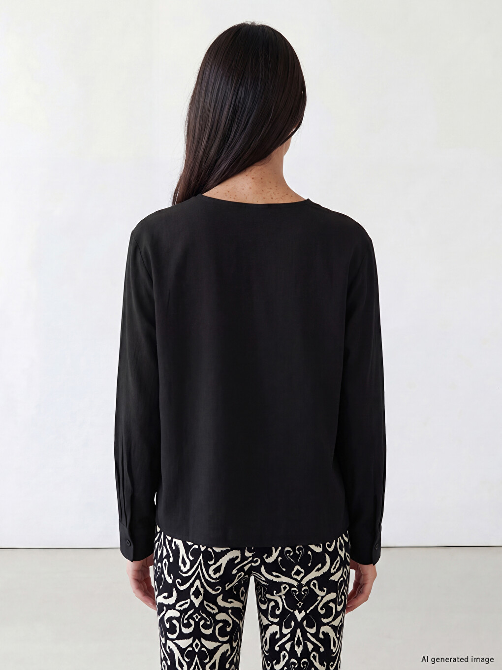 Siyah V Yaka Bağcıklı Kadın Kimono-3
