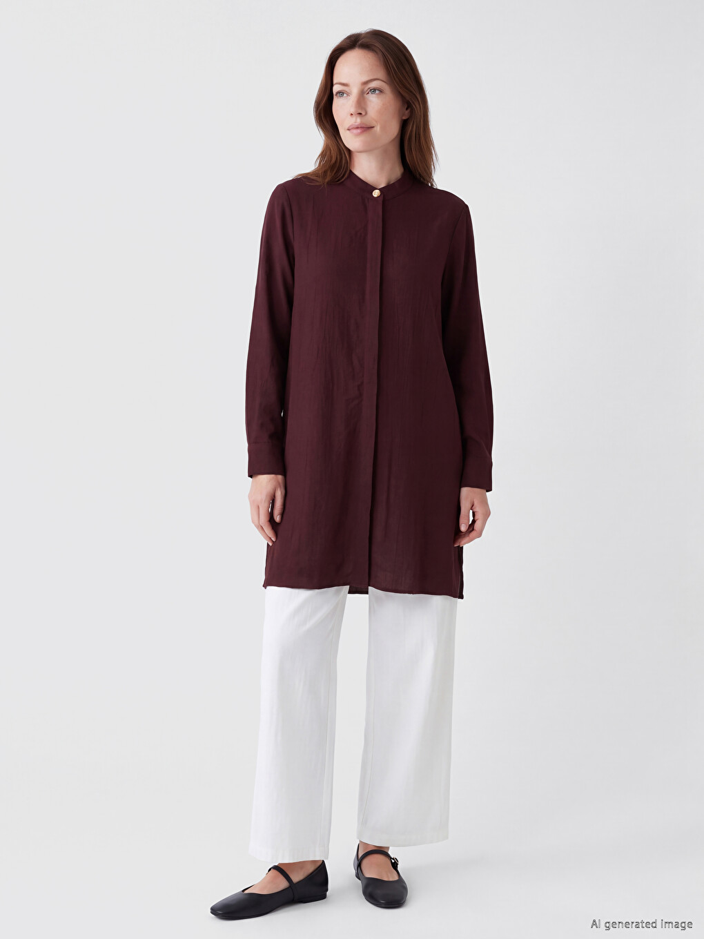 Grandad Collar Women's Shirt Tunic-1
