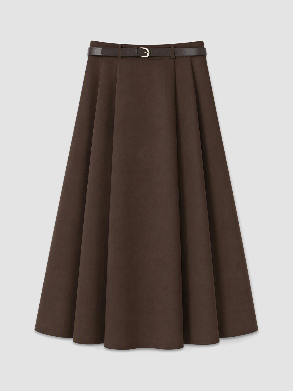 Kahverengi Beli Kemerli Kloş Etek