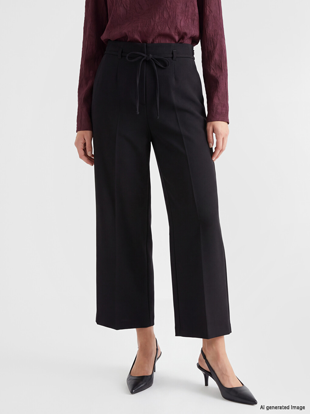 Regular Fit Sashed Women's Trousers-1
