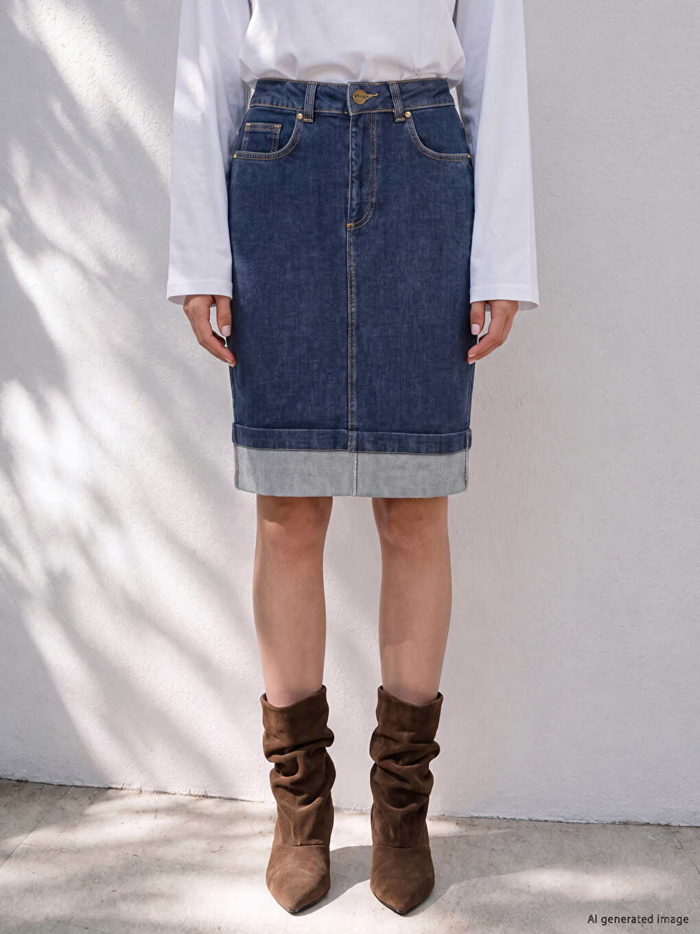 İndigo Fermuarlı Mini Jean Etek-1