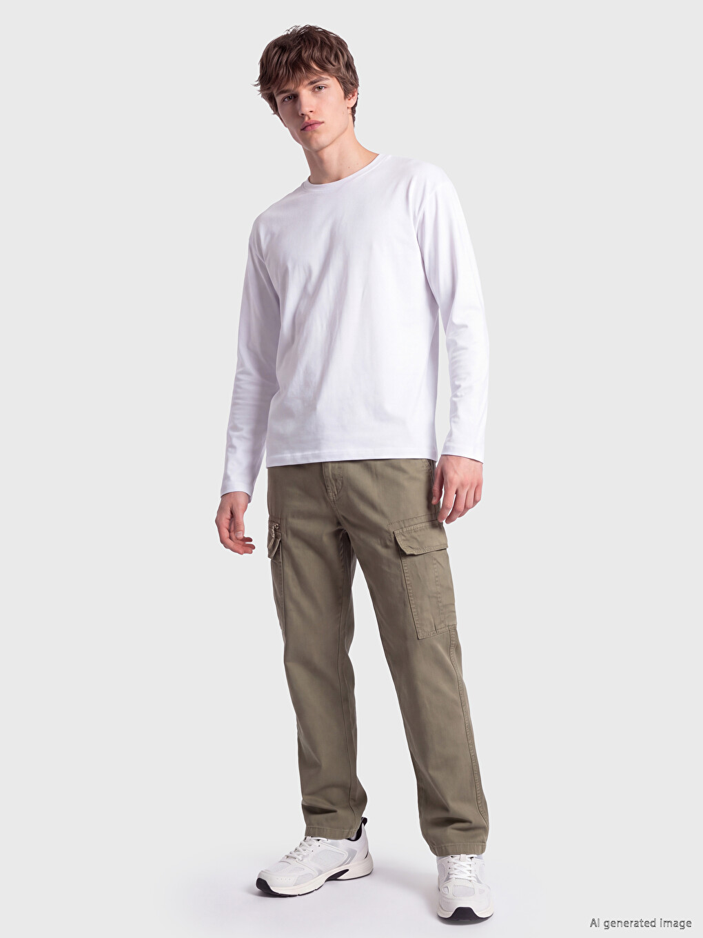 Beyaz Bisiklet Yaka Erkek Sweatshirt-1