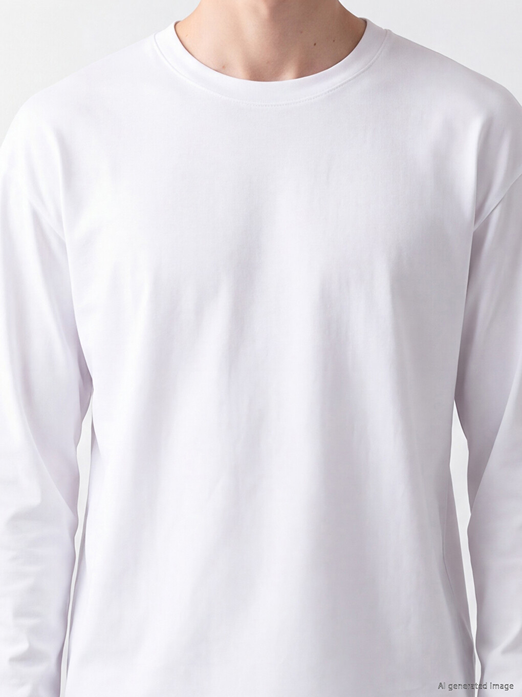 Beyaz Bisiklet Yaka Erkek Sweatshirt-2