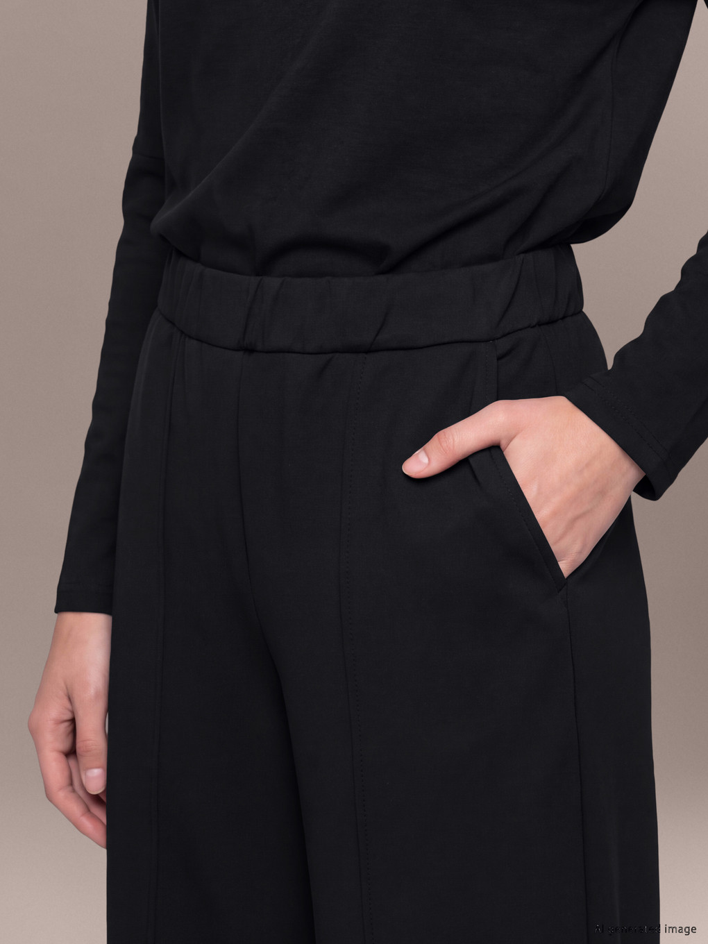 Siyah Beli Lastikli Kadın Pantolon-2