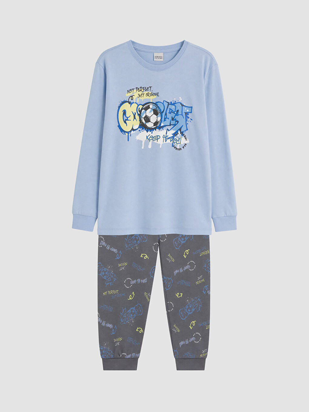 Mavi Bisiklet Yaka Erkek Çocuk Pijama Takım
