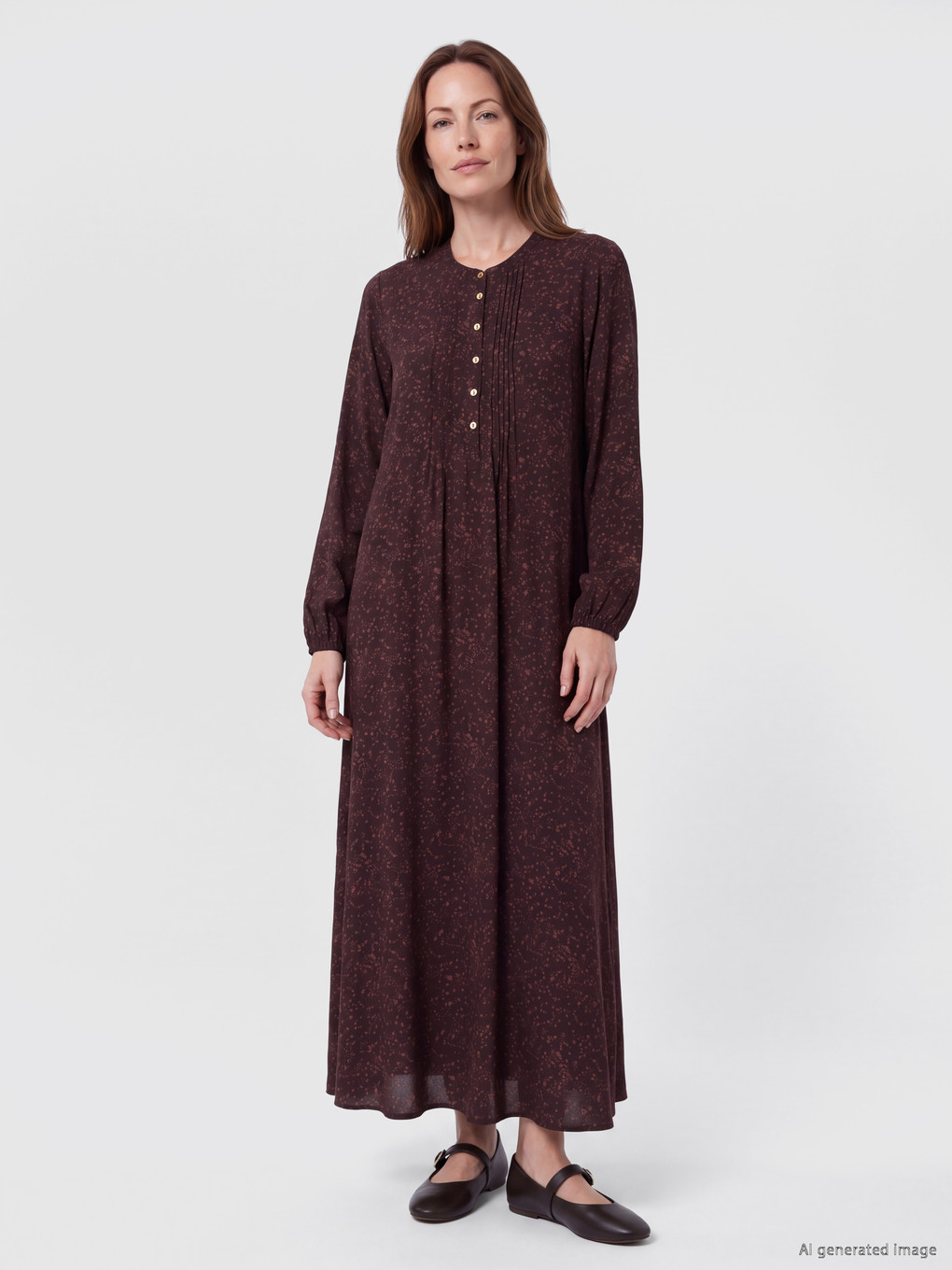 Crew Neck Patterned Ruched Dress