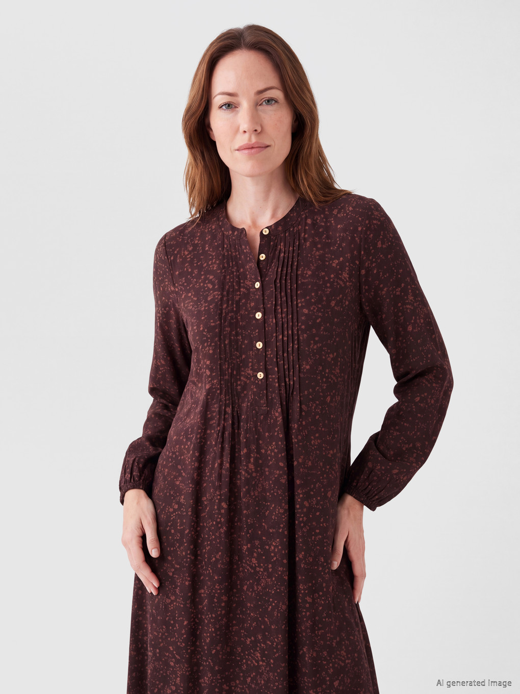 Crew Neck Patterned Ruched Dress-1