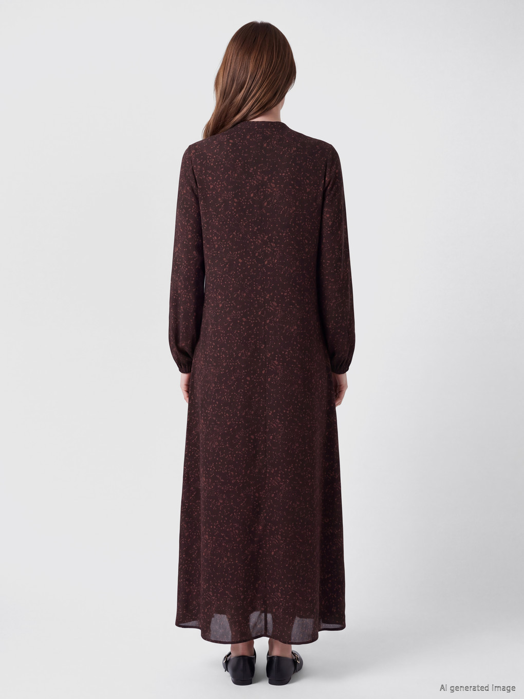 Crew Neck Patterned Ruched Dress-3