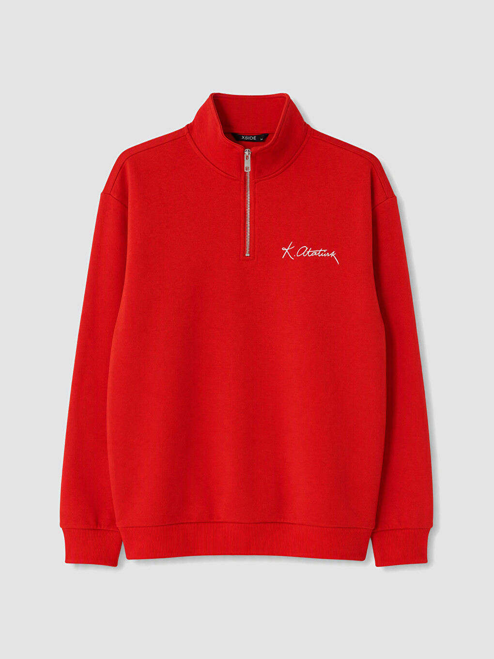 Kırmızı Dik Yaka Erkek Kalın Sweatshirt