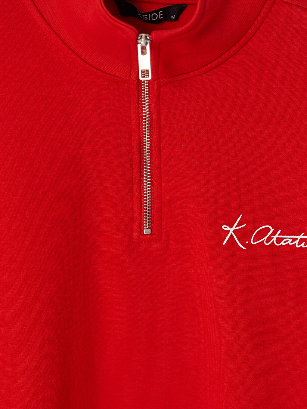 Kırmızı Dik Yaka Erkek Kalın Sweatshirt-2