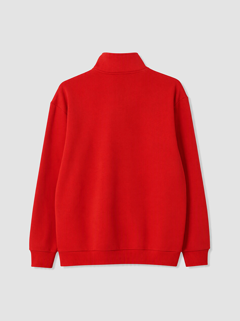 Kırmızı Dik Yaka Erkek Kalın Sweatshirt-3
