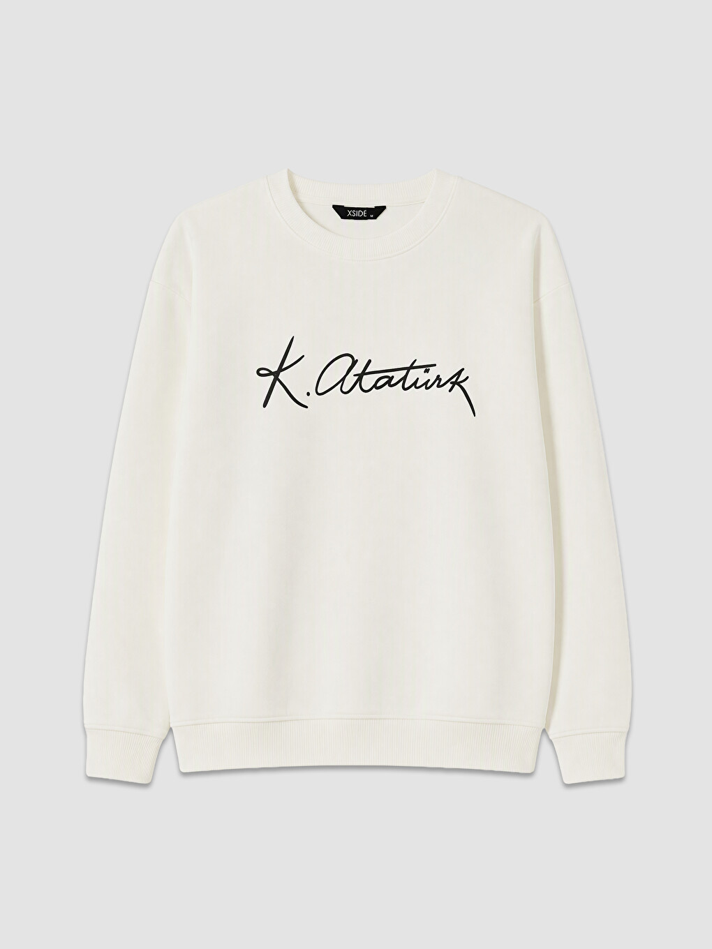 Beyaz Atatürk İmzası Baskılı Erkek Kalın Sweatshirt