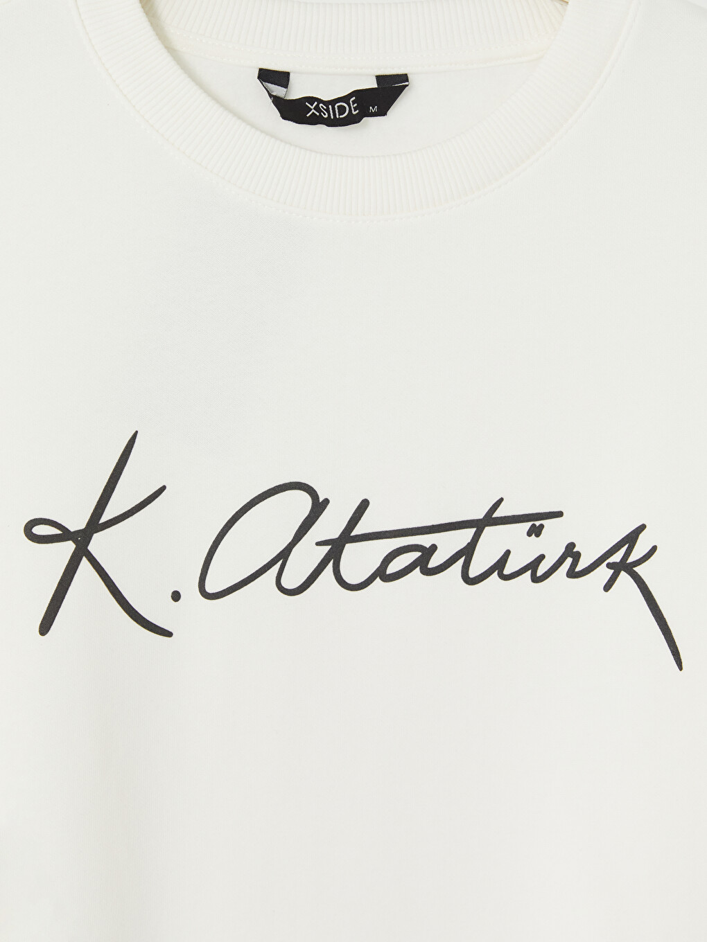 Beyaz Atatürk İmzası Baskılı Erkek Kalın Sweatshirt-2