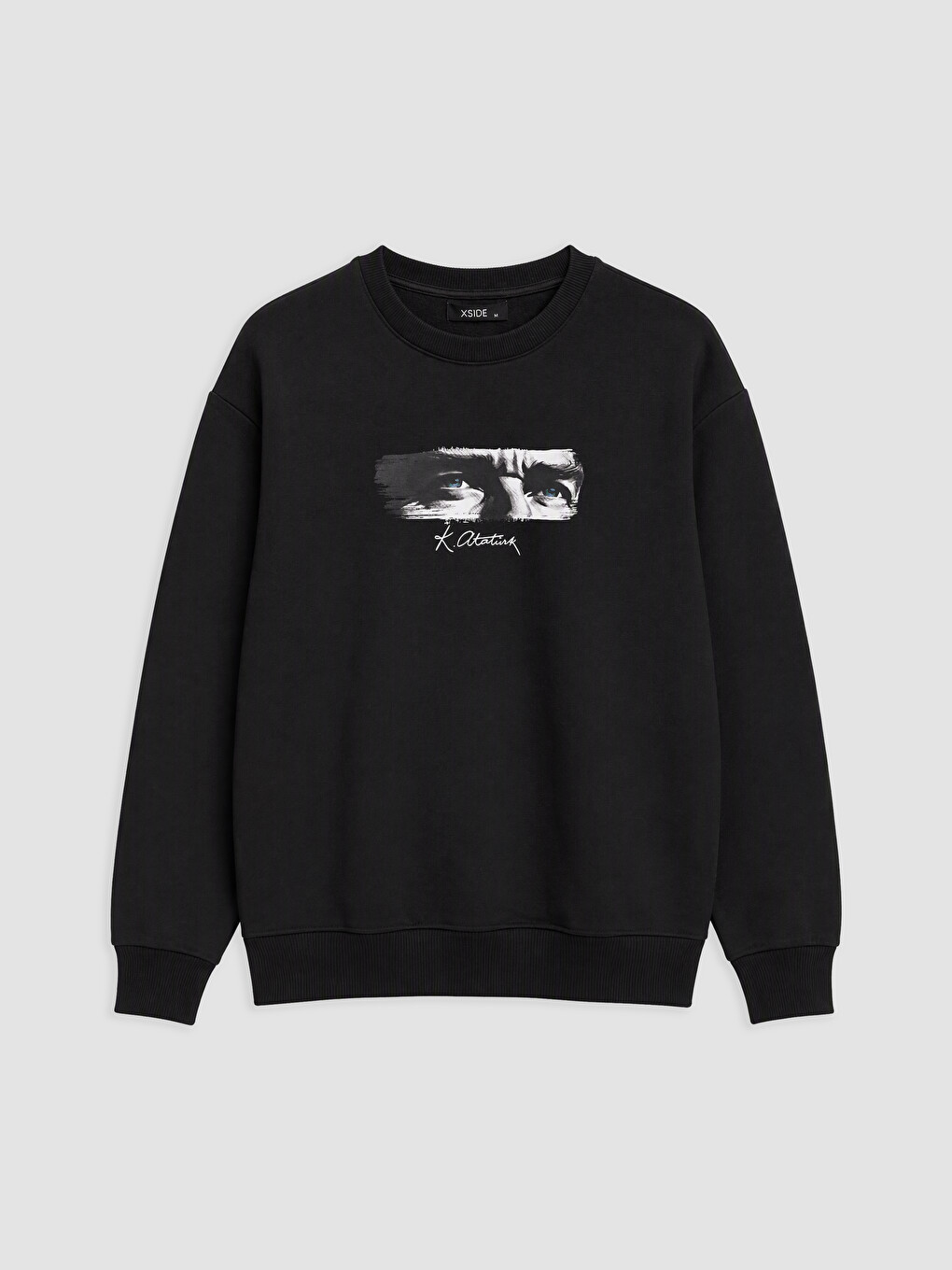 Siyah Atatürk Baskılı Erkek Kalın Sweatshirt