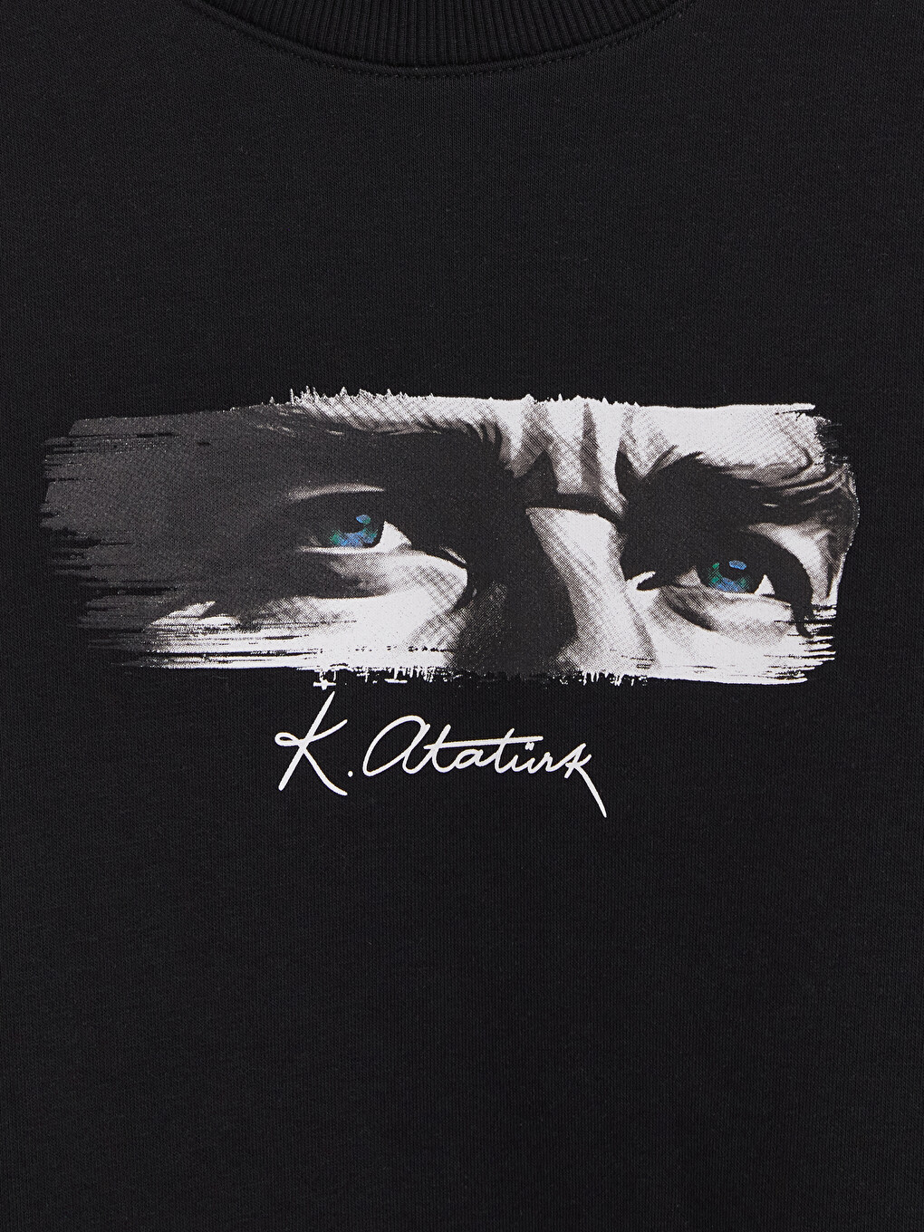 Siyah Atatürk Baskılı Erkek Kalın Sweatshirt-1