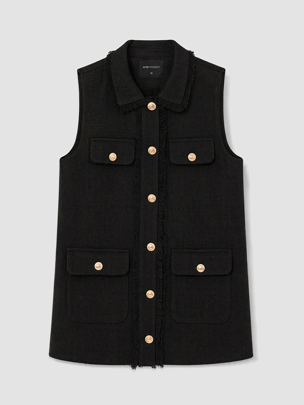 Vestă Clasică Din Tweed Pentru Femei Cu Guler De Cămașă