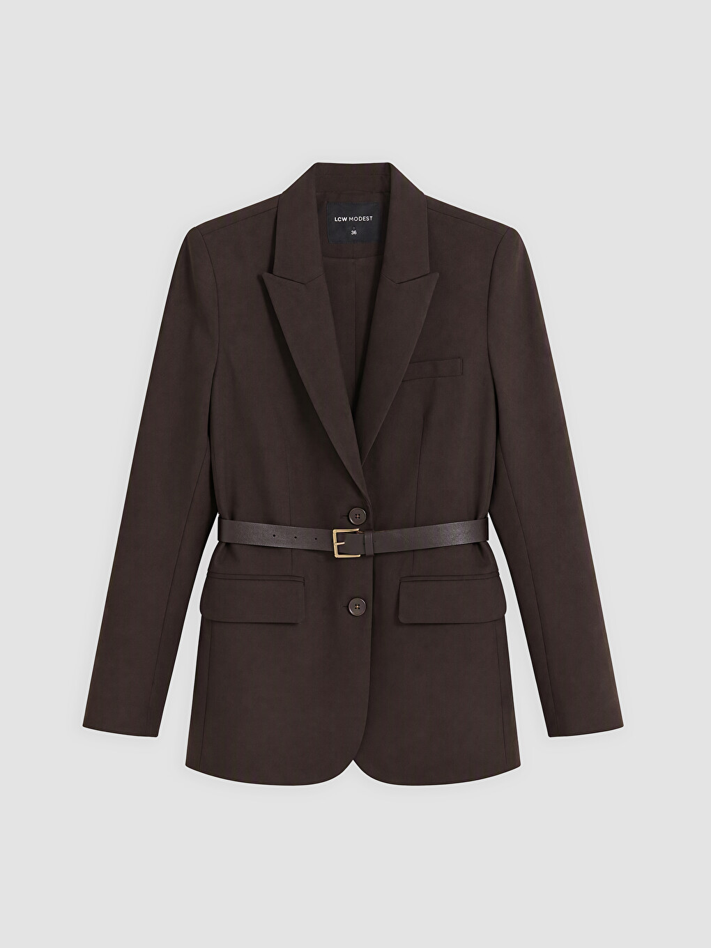 Kahverengi Kemerli Kadın Blazer Ceket