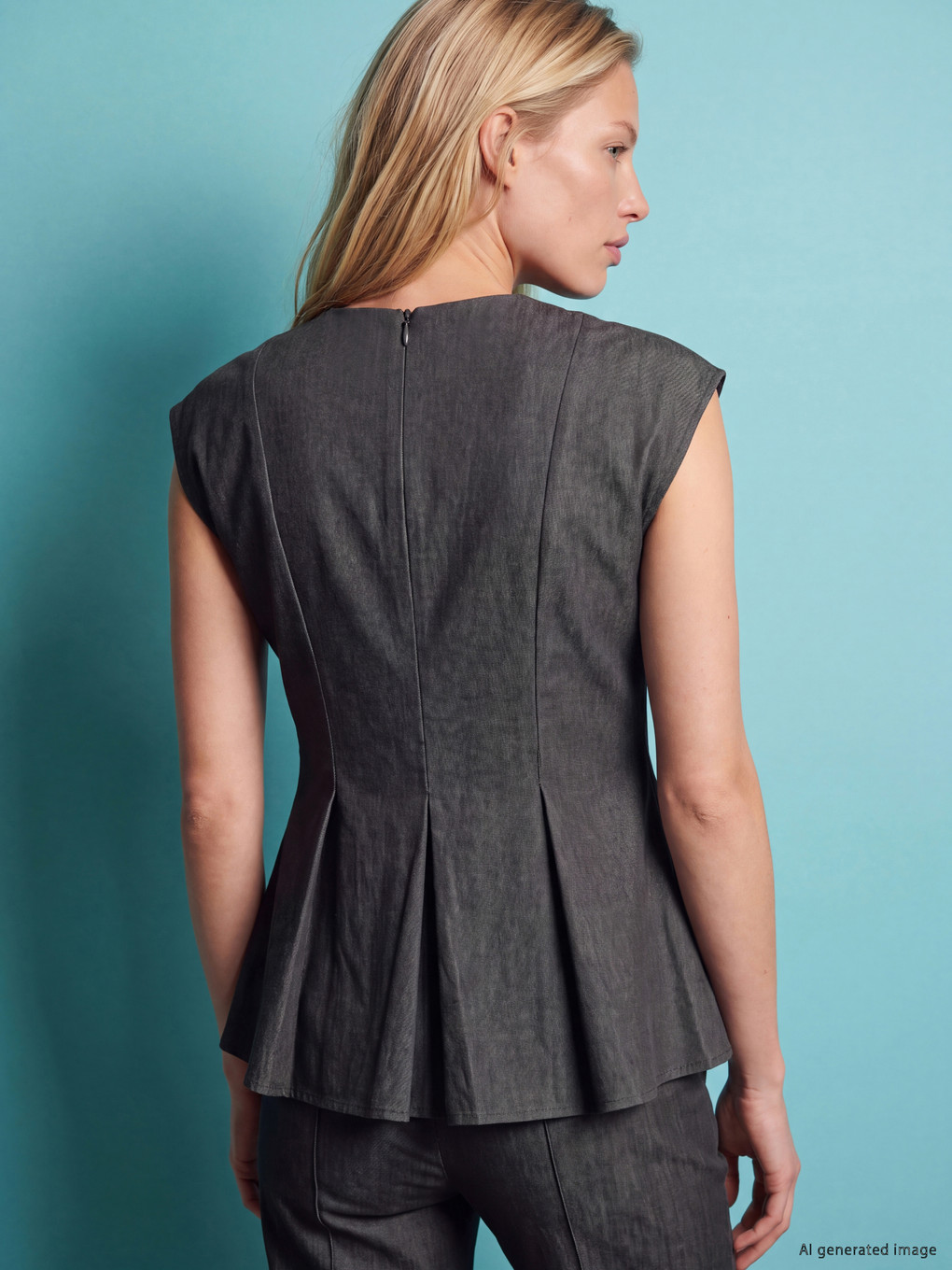 Lacivert Bisiklet Yaka Peplum Bluz-3