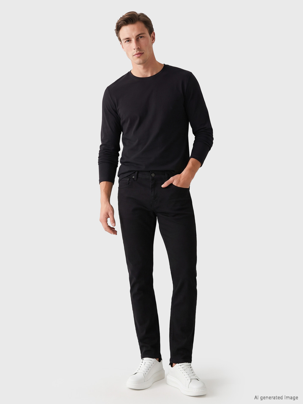 Crew Neck Long Sleeved Men's T-shirt-1
