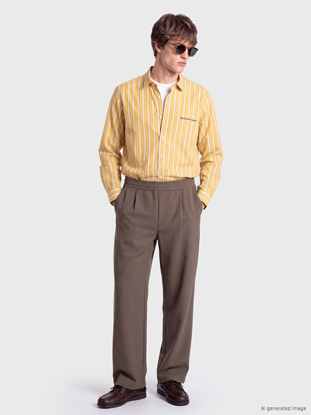 Sarı Regular Fit Çizgili Erkek Gömlek-1