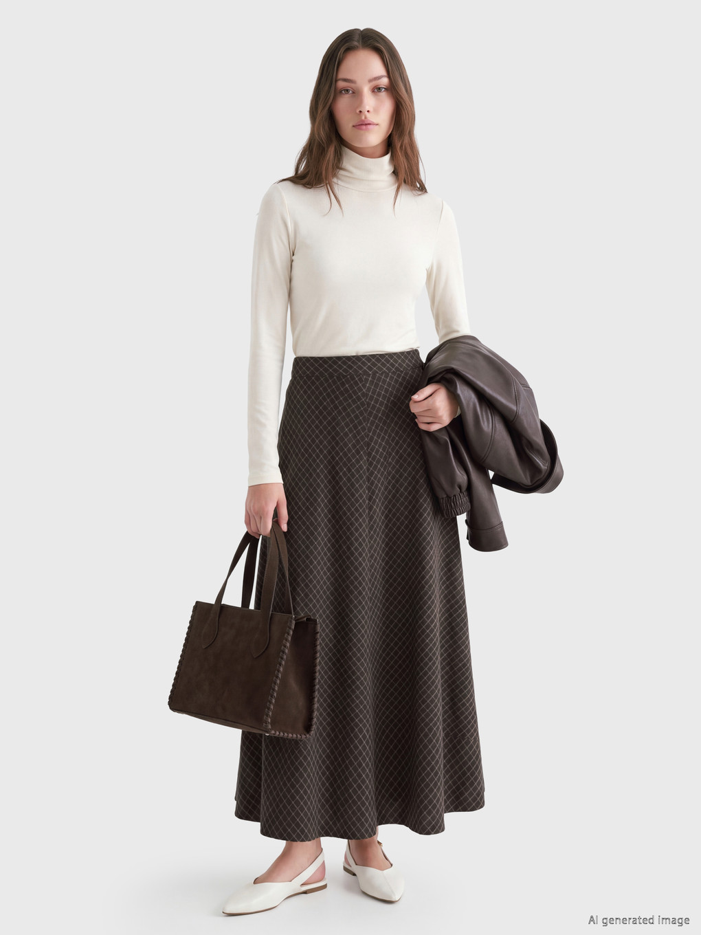 High Waist Plaid Poplin Flared Skirt-1