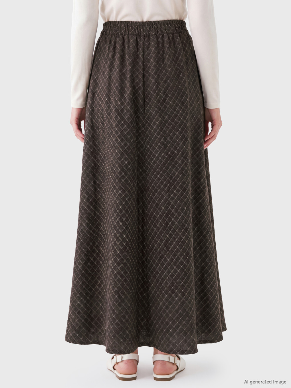 High Waist Plaid Poplin Flared Skirt-4