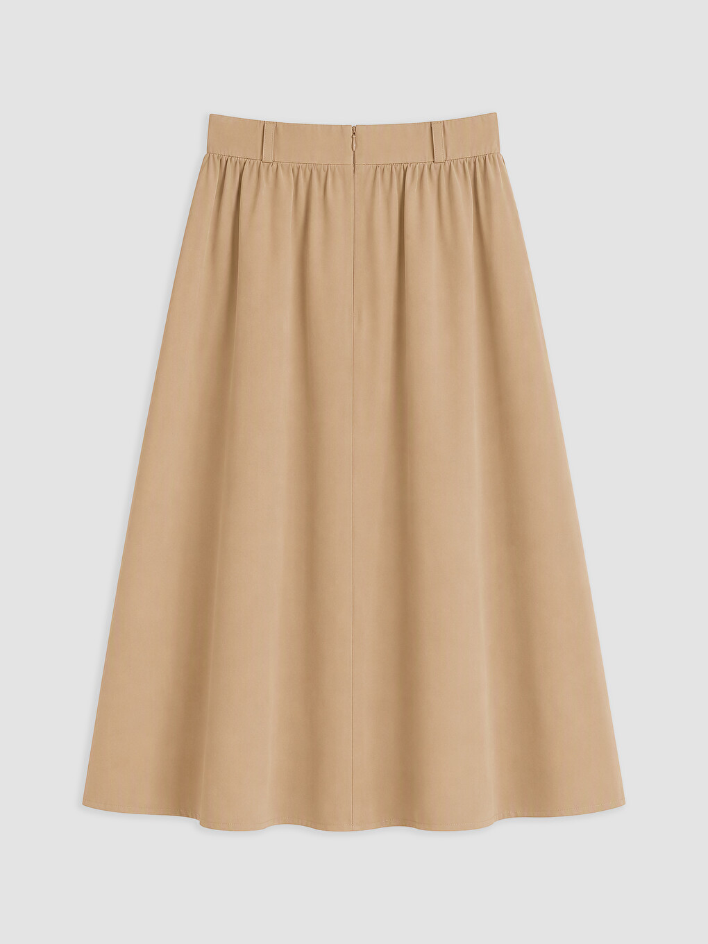 Bej Beli Lastikli Poplin Kloş Etek-2