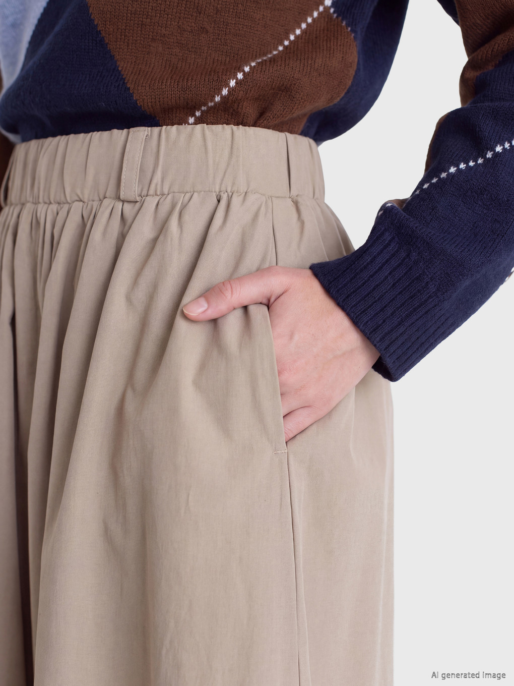 Elastic Waist Poplin Flared Skirt-2