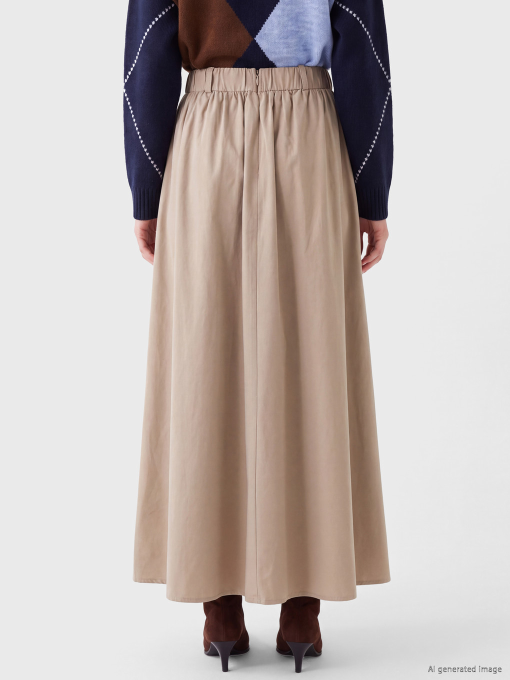 Elastic Waist Poplin Flared Skirt-3