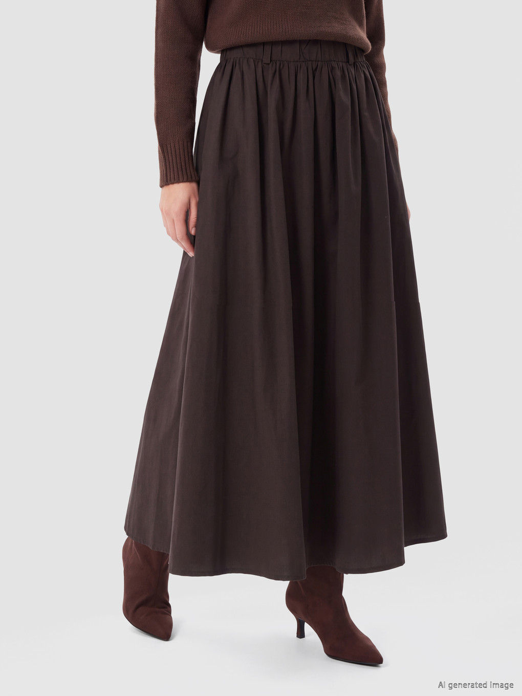 Elastic Waist Poplin Flared Skirt-1