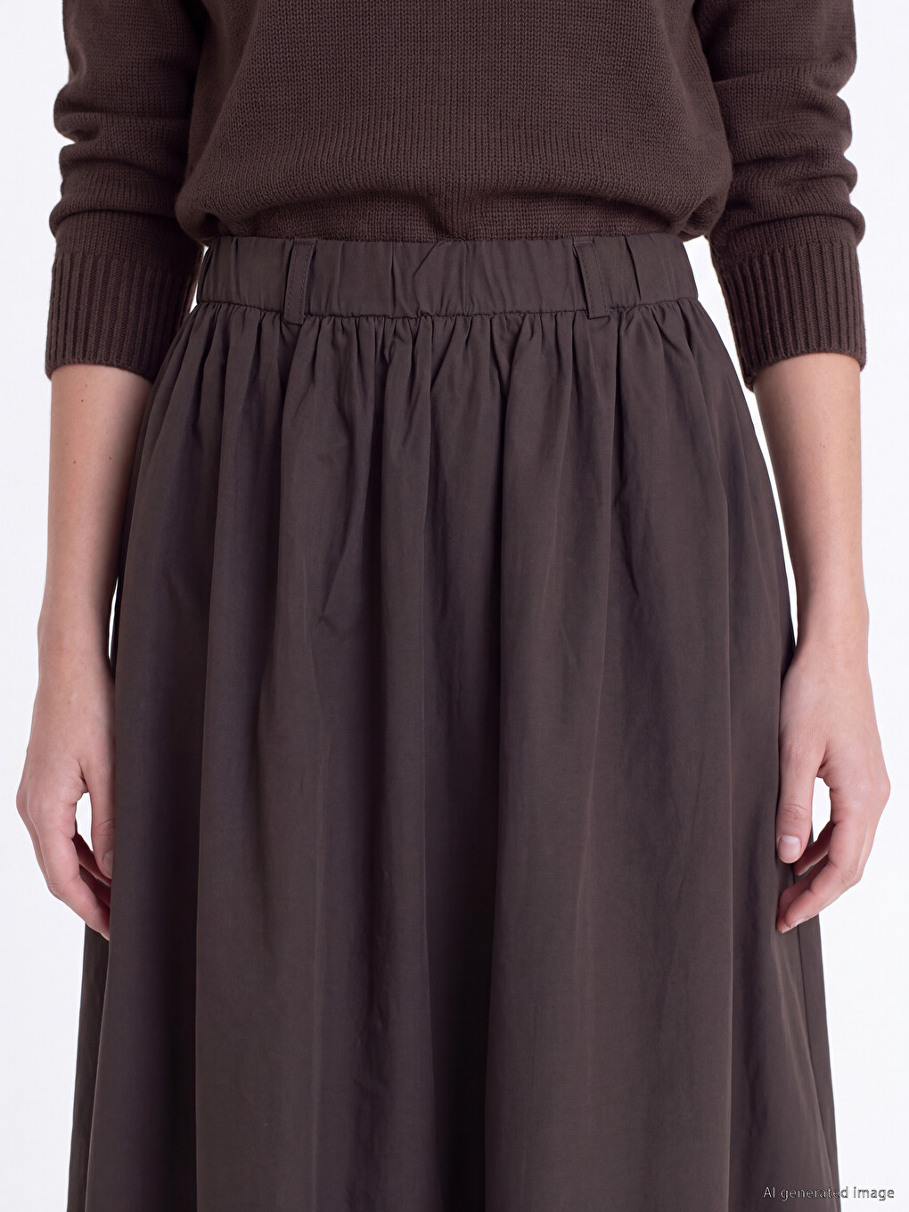 Elastic Waist Poplin Flared Skirt-2
