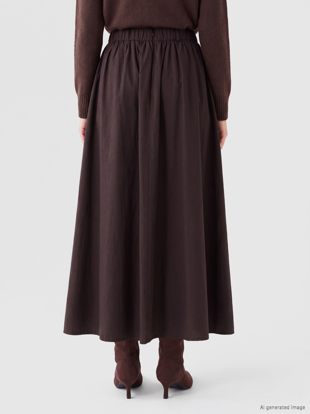 Elastic Waist Poplin Flared Skirt-3