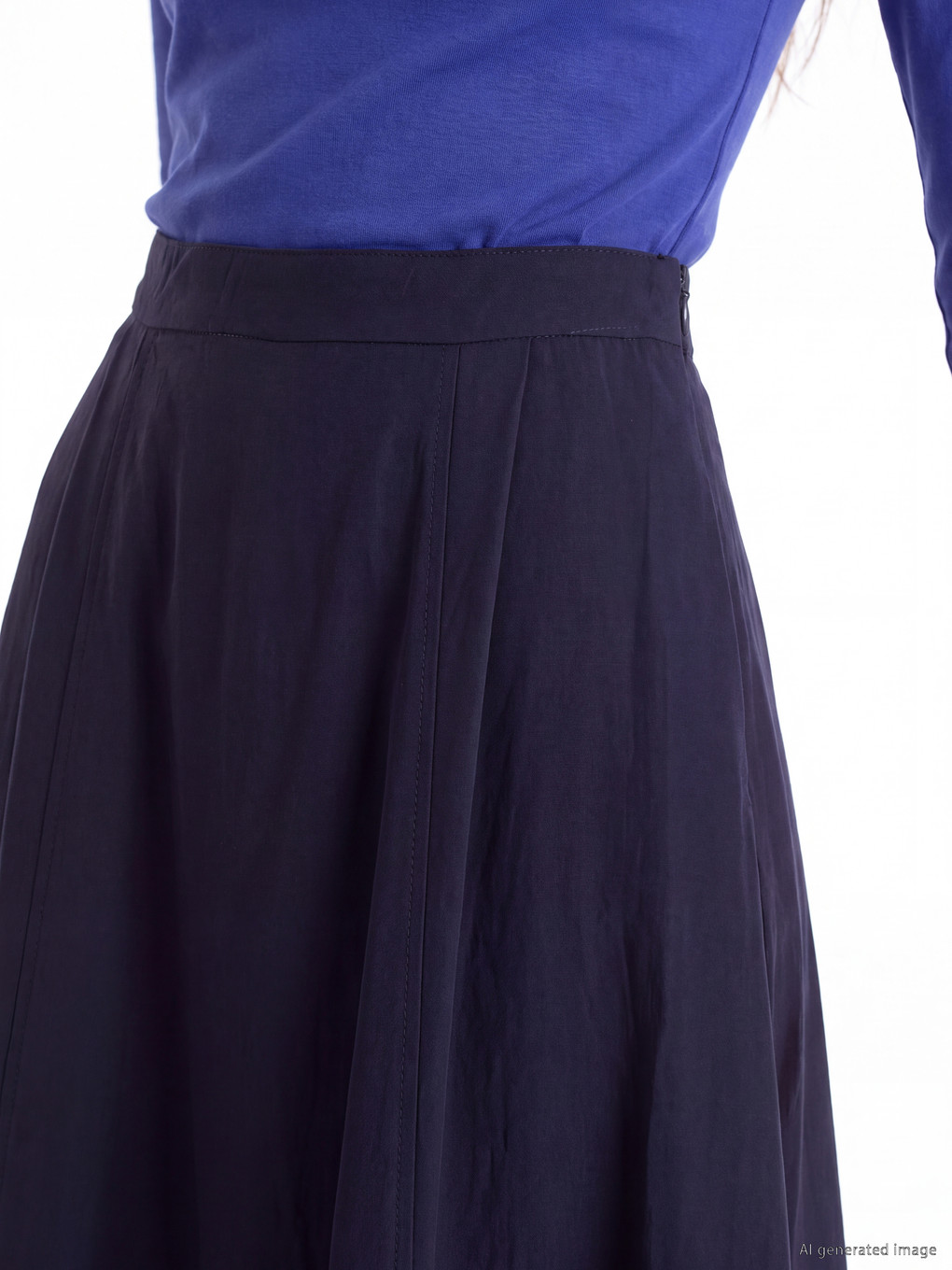 Lacivert Yüksek Bel Poplin Kloş Etek-2