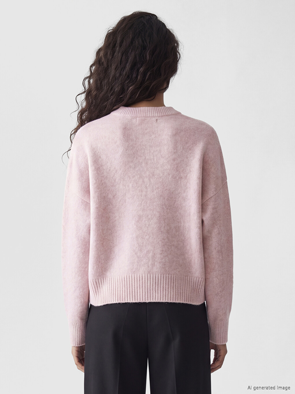Pembe Oversize Yün Karışımlı Kadın Triko Kazak-3