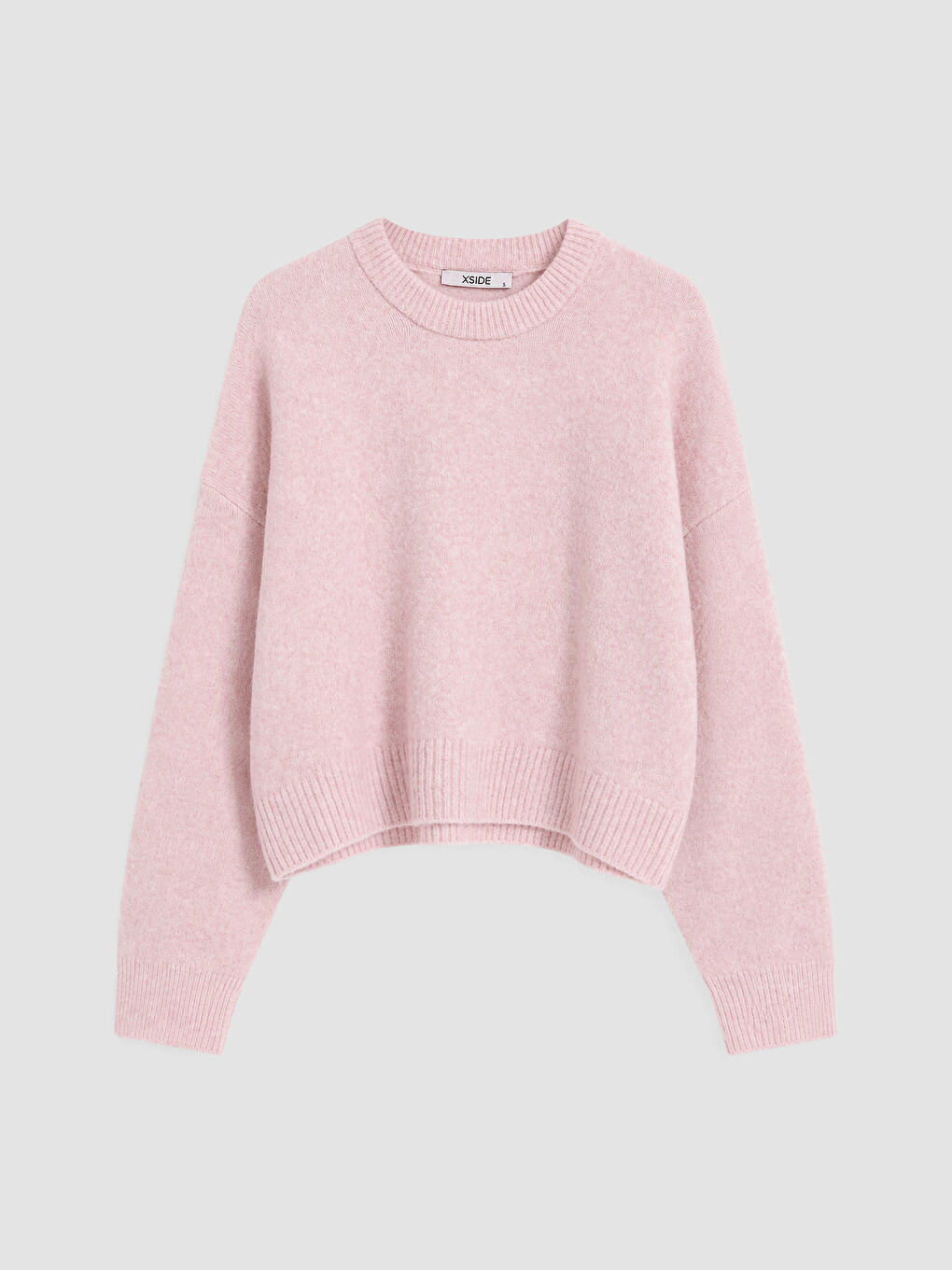 Pembe Oversize Yün Karışımlı Kadın Triko Kazak-4