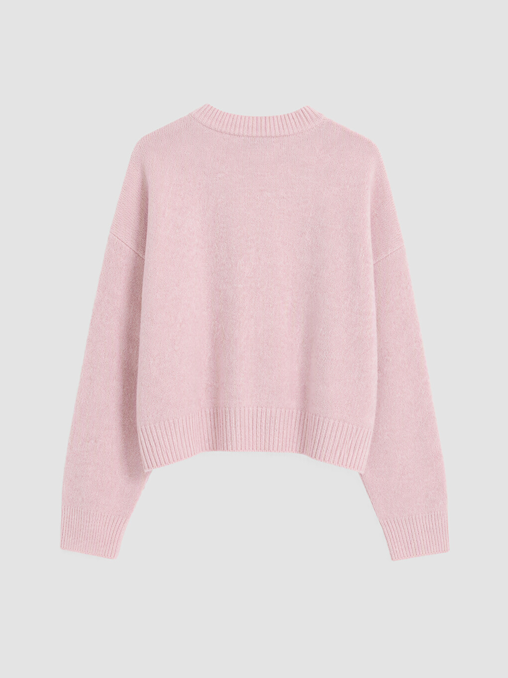 Pembe Oversize Yün Karışımlı Kadın Triko Kazak-6