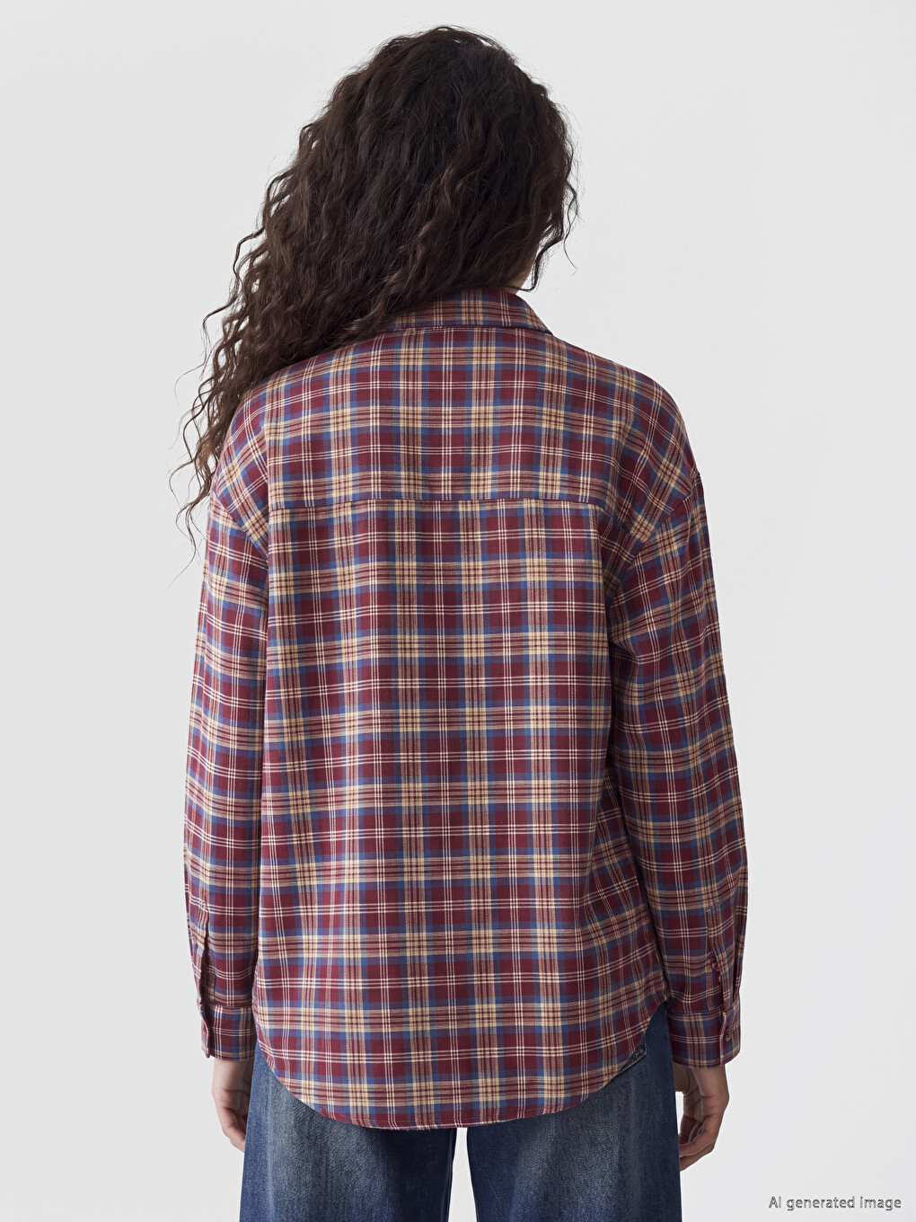 Bordo Ekose Oversize Kadın Oduncu Gömlek-3
