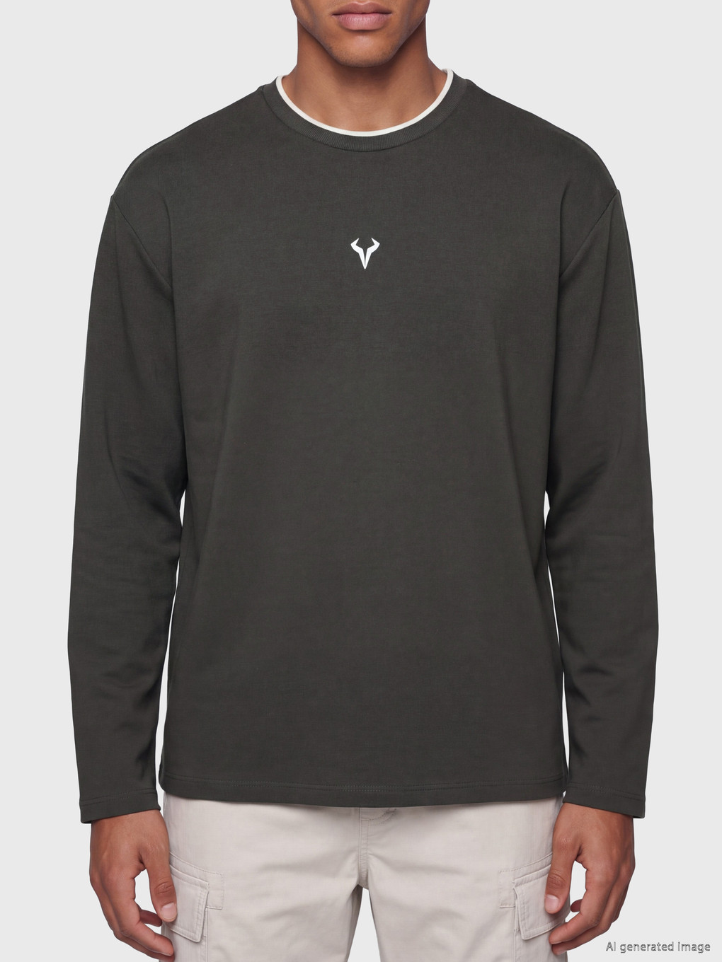 Haki Bisiklet Yaka Erkek Sweatshirt-2