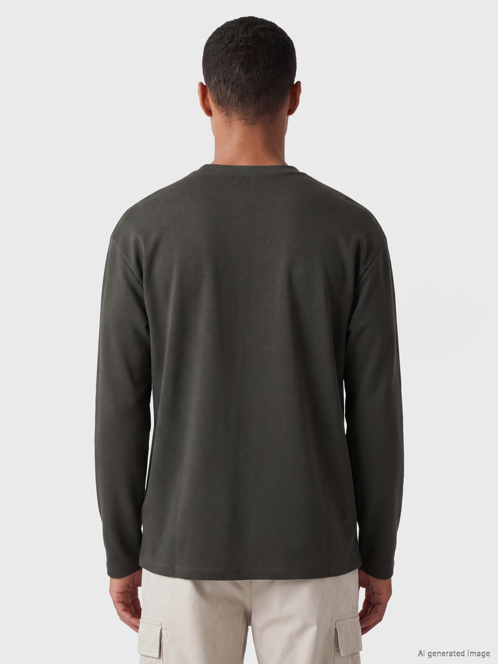 Haki Bisiklet Yaka Erkek Sweatshirt-3
