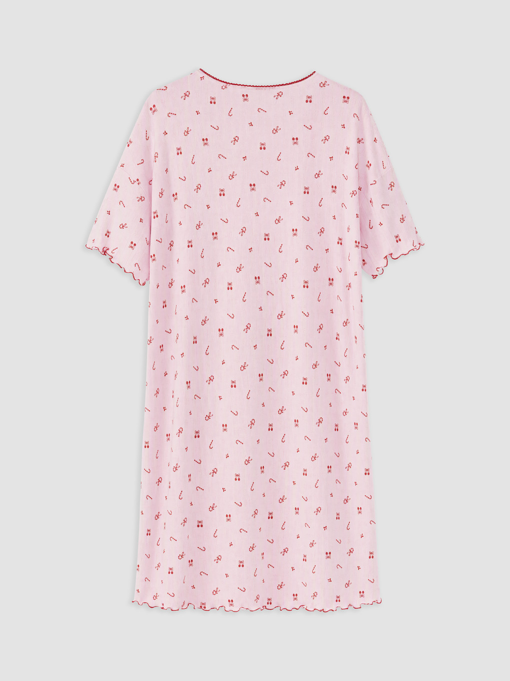 Pembe U Yaka Desenli Kadın Gecelik-1