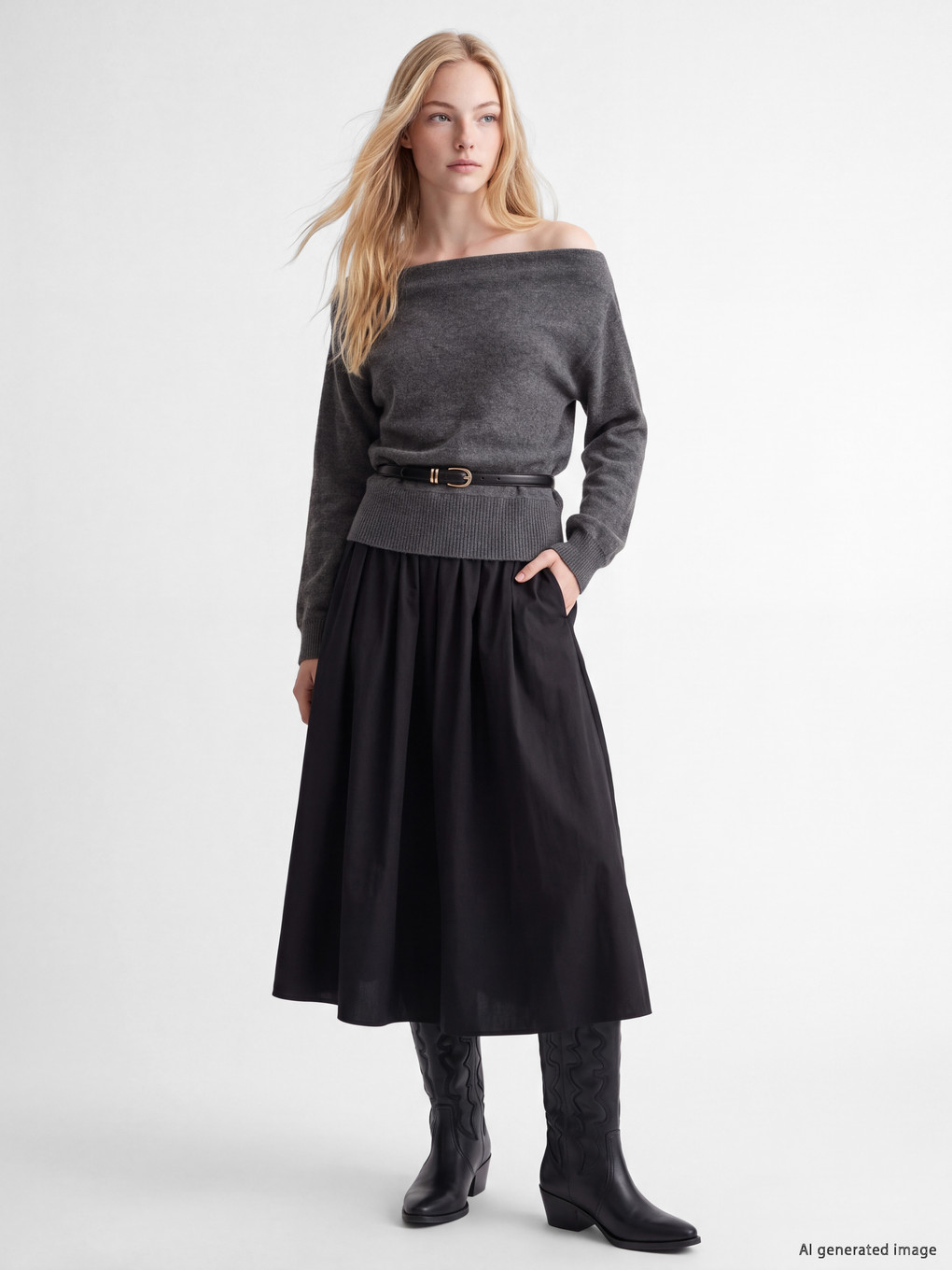 Antrasit Kayık Yaka Kadın Sweatshirt-1