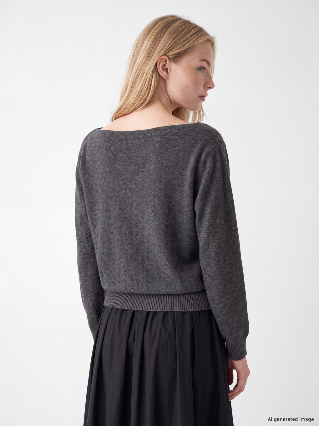 Antrasit Kayık Yaka Kadın Sweatshirt-3