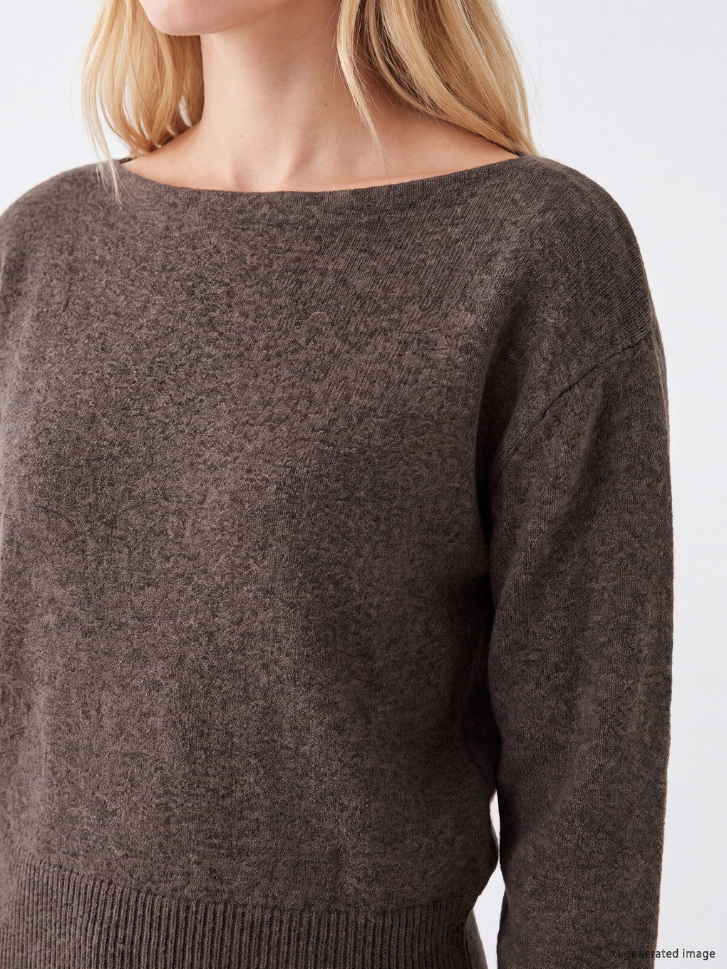 Kahverengi Kayık Yaka Kadın Sweatshirt-2