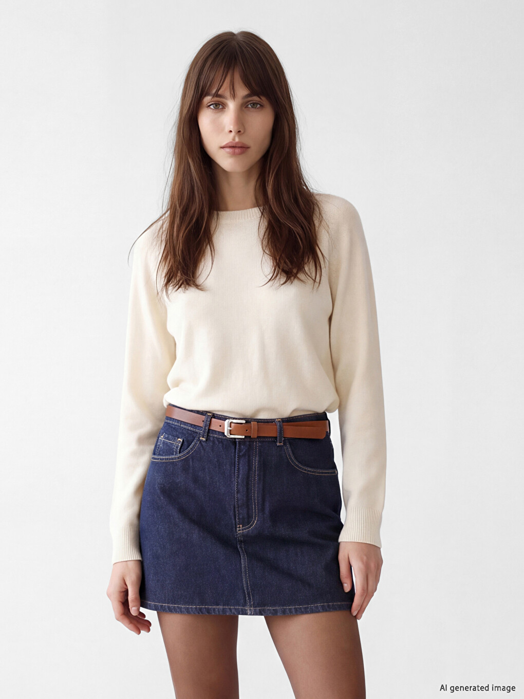İndigo Kemerli Mini Jean Etek