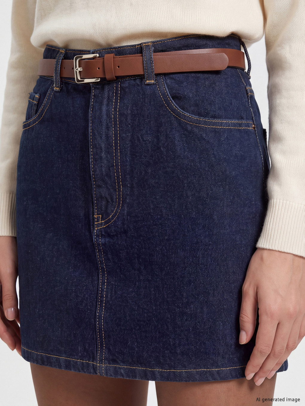 İndigo Kemerli Mini Jean Etek-2