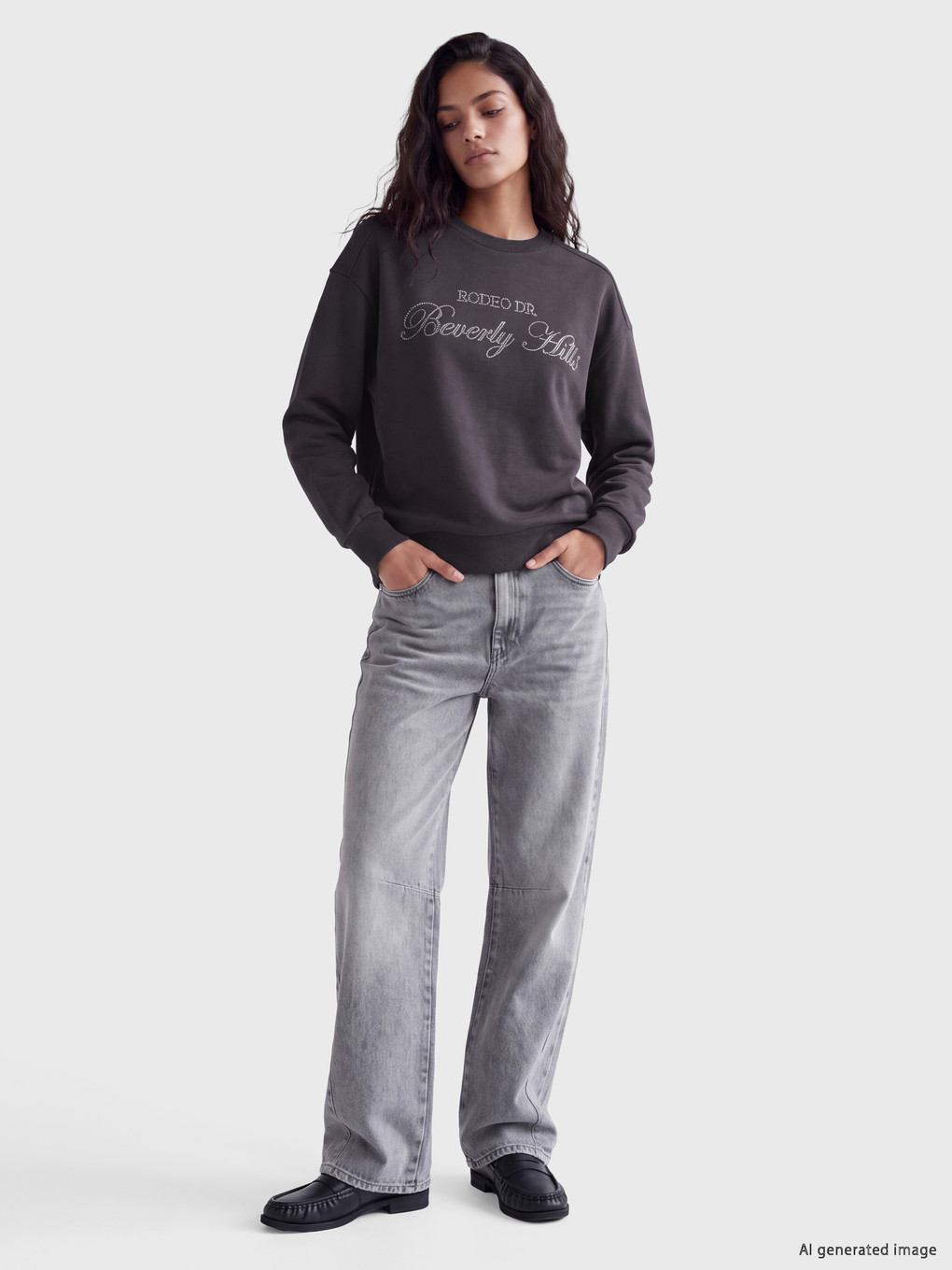 Antrasit Taşlı Kalın Kadın Kalın Sweatshirt-1