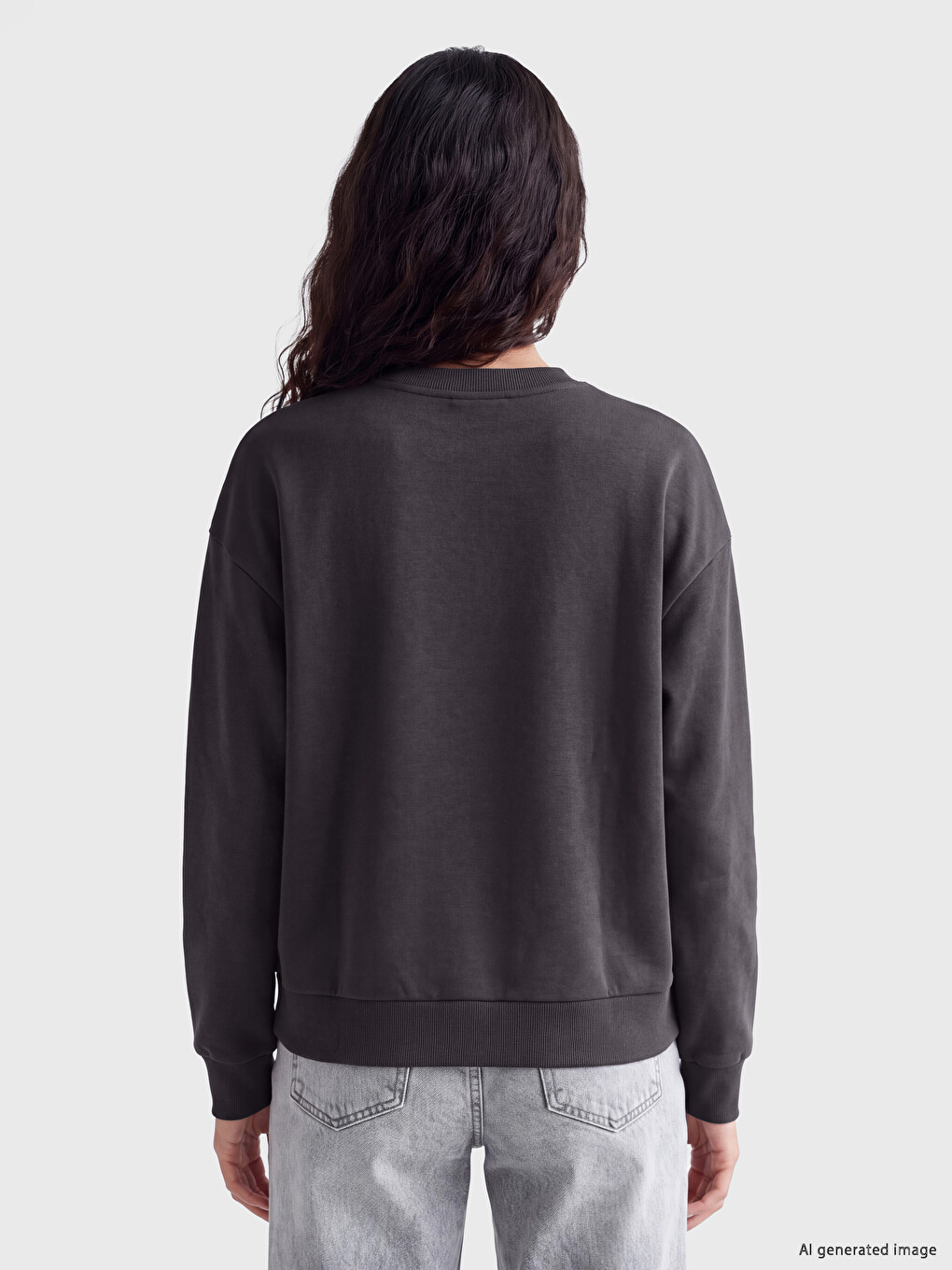 Antrasit Taşlı Kalın Kadın Kalın Sweatshirt-3