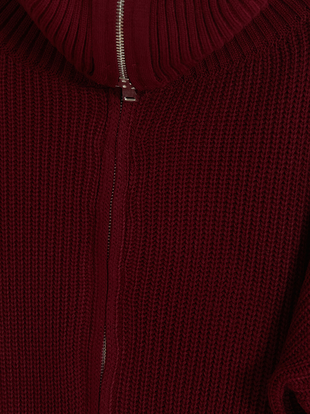 Bordo Dik Yaka Kadın Triko Hırka-1